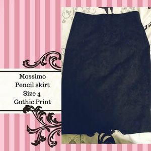 Mossimo  Pencil skirt Black Gothic Print Size 4